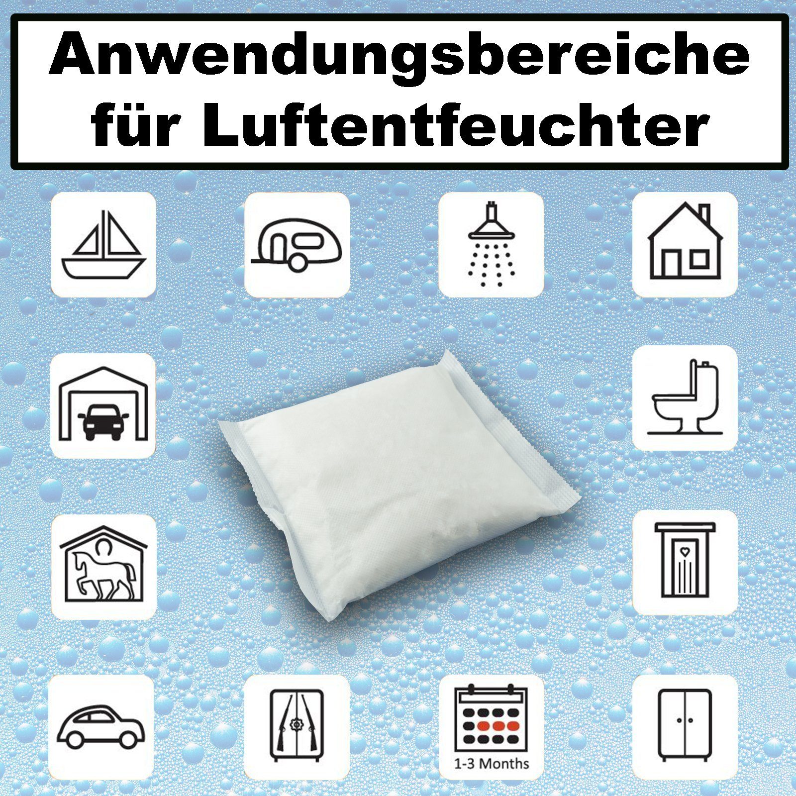 BlueCraft Luftentfeuchter-Nachfüllpack 12x 450g Entfeuchter Granulat im Vliesbeutel, Nachfüller gegen Schimmel Schlafzimmer Wohnung Raumentfeuchter