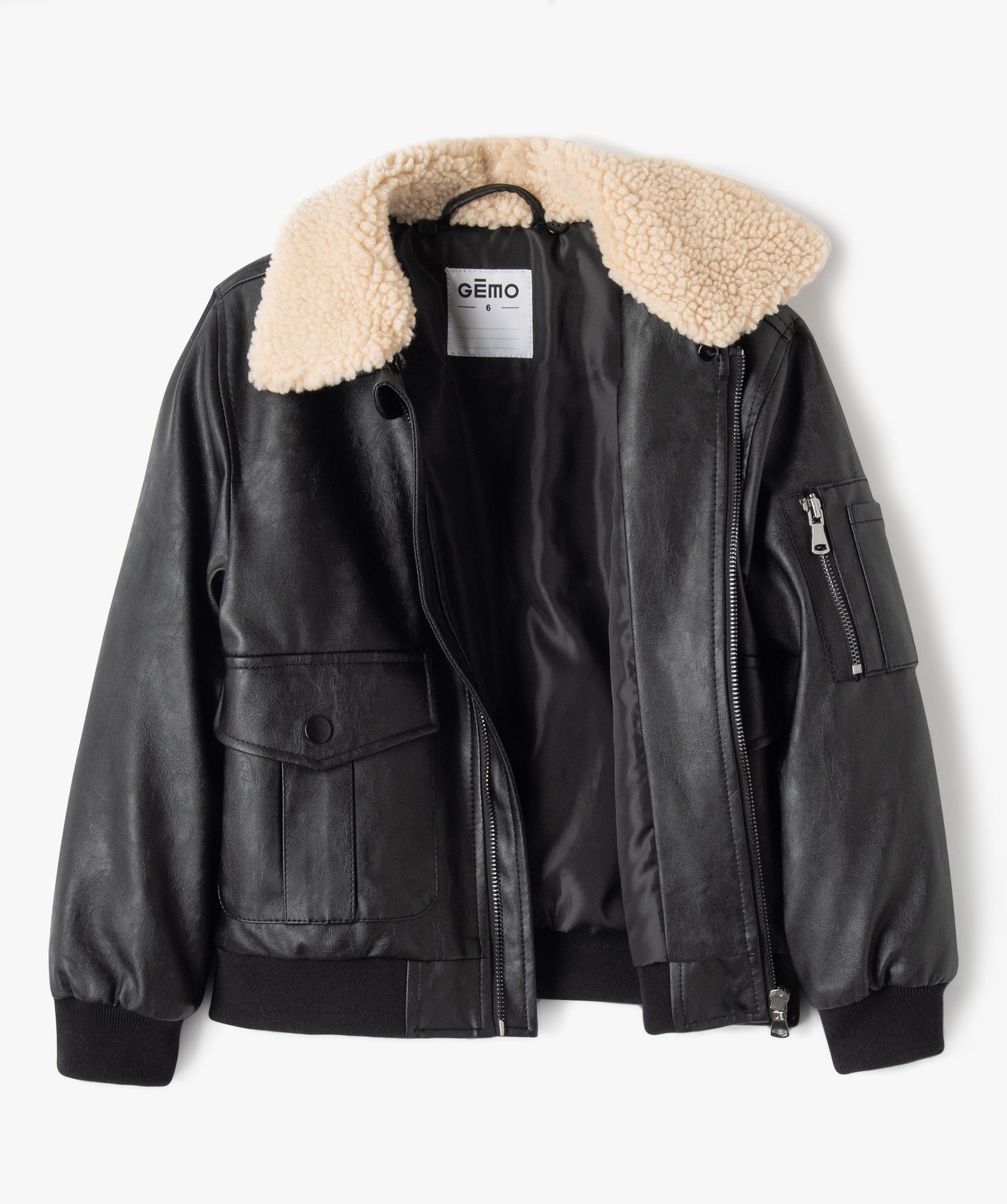 Blouson aviateur avec col en maille peluche Garçon noir | GEMO