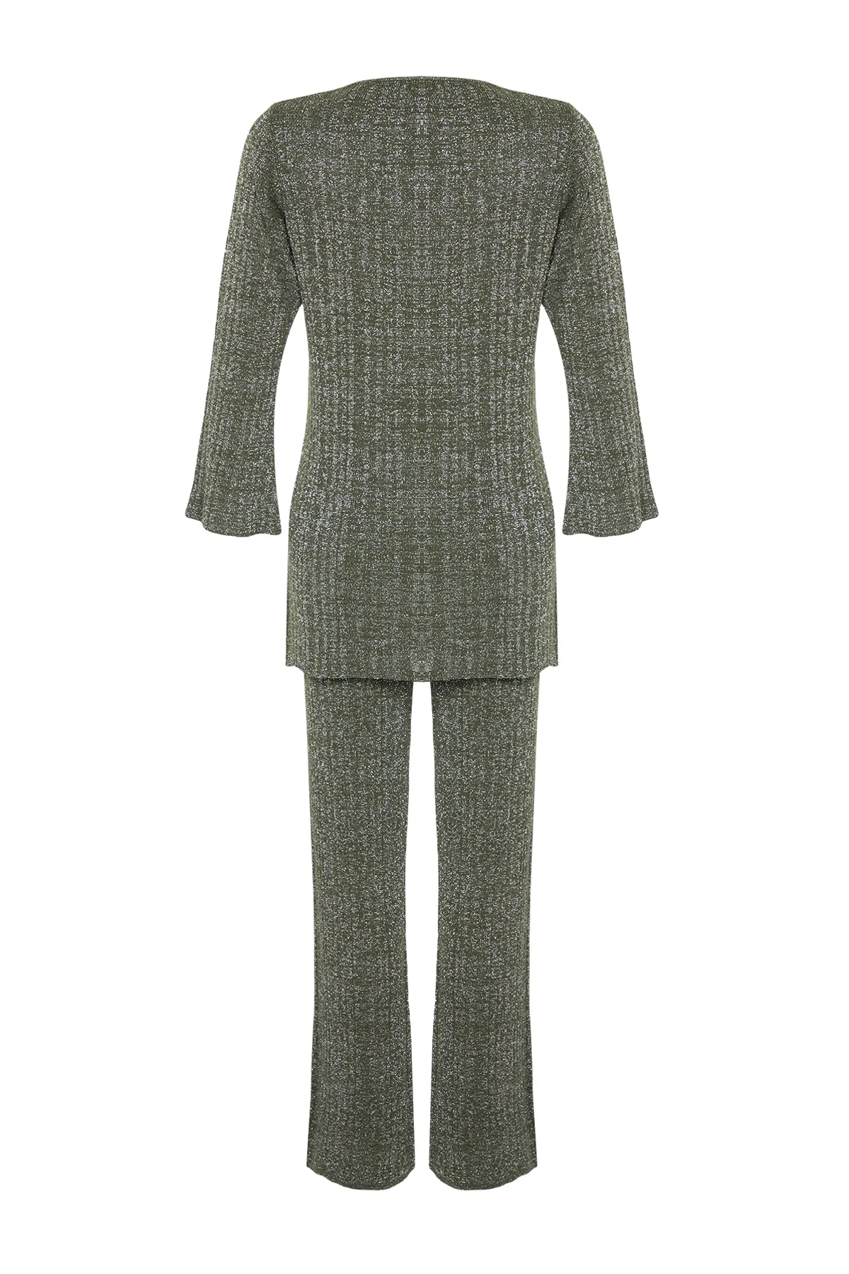 Trendyol Collection  Khakifarbenes Glitzer-Cardigan-Hosen-Set aus Strickoberteil und -unterteil TWOSS24AU00007