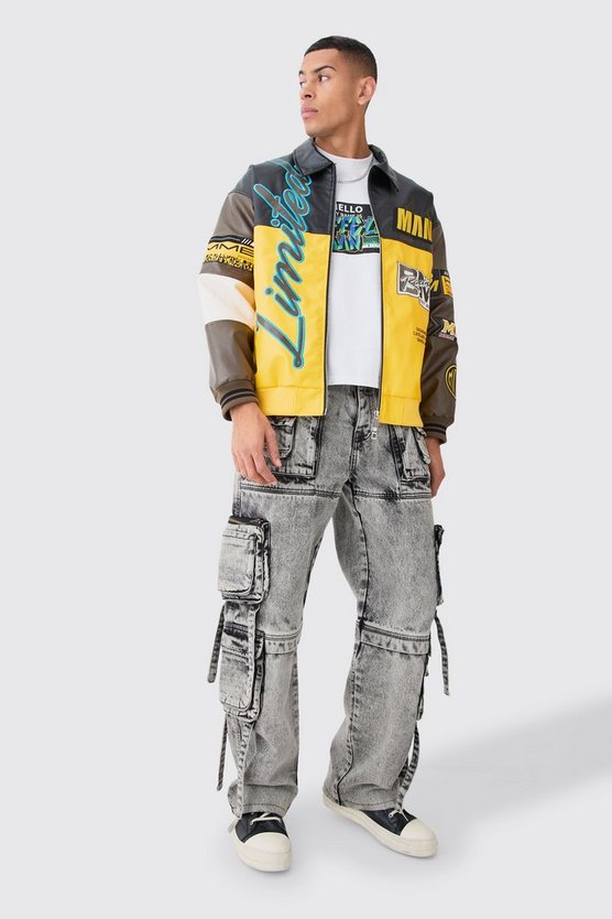 Lockere Cargo-Jeans mit Taschen und Acid-Waschung