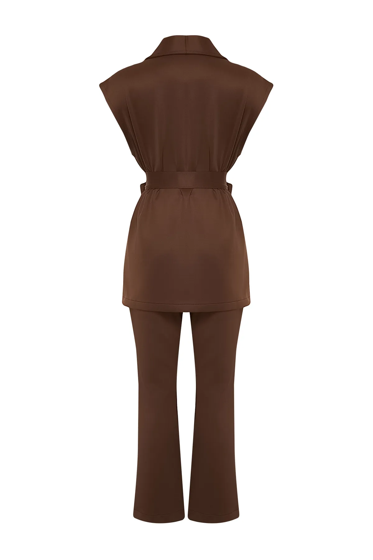 Trendyol Modest  Braunes Set aus gestricktem Oberteil und Unterteil aus Scuba mit Gürtel TCTSS24US00028