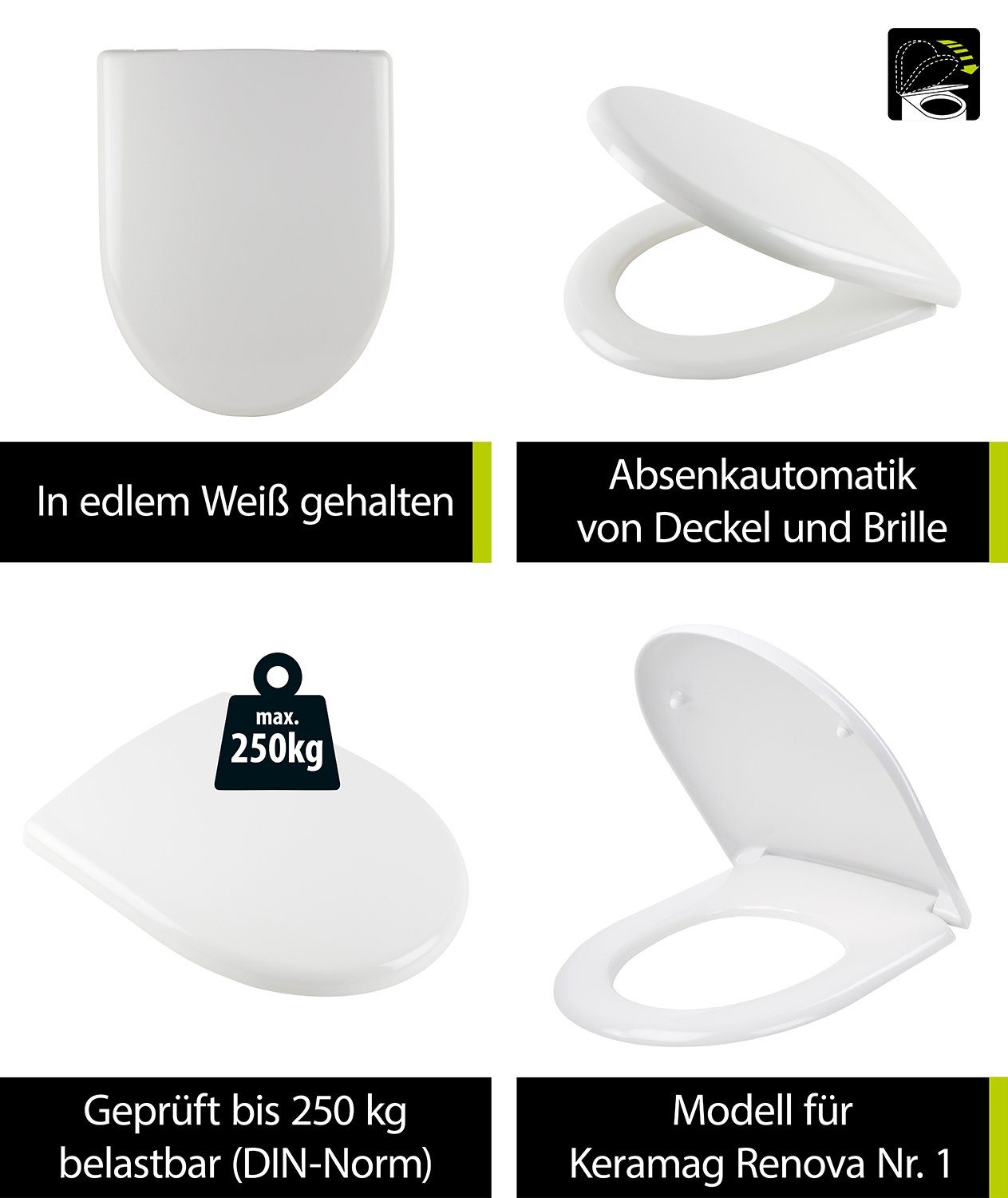 aquaSu WC-Sitz Renova Nr. 1, Für Keramag Renova Nr.1 203040, 203140, 203050, 203010, 213010, 213011