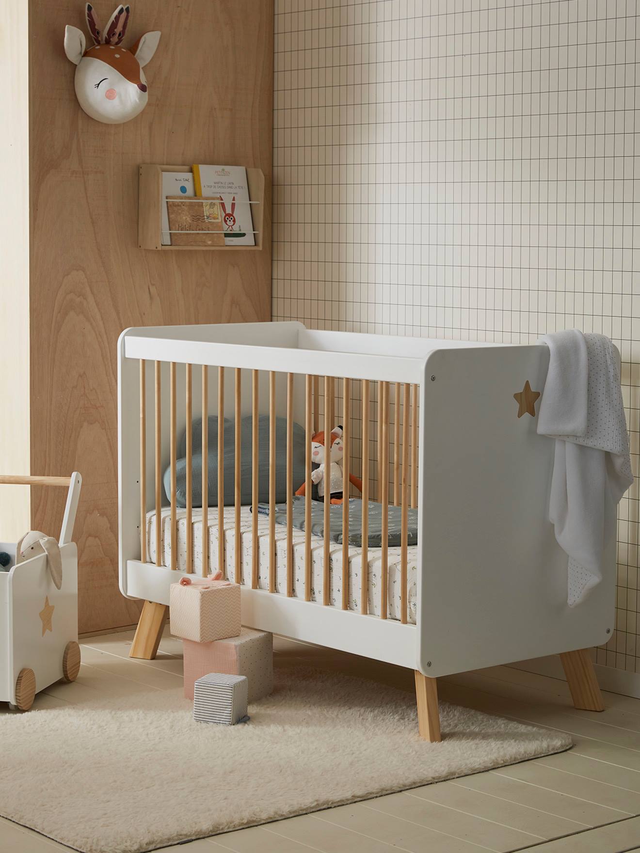 Vertbaudet Baby Gitterbett GROßER BÄR - weiß/natur