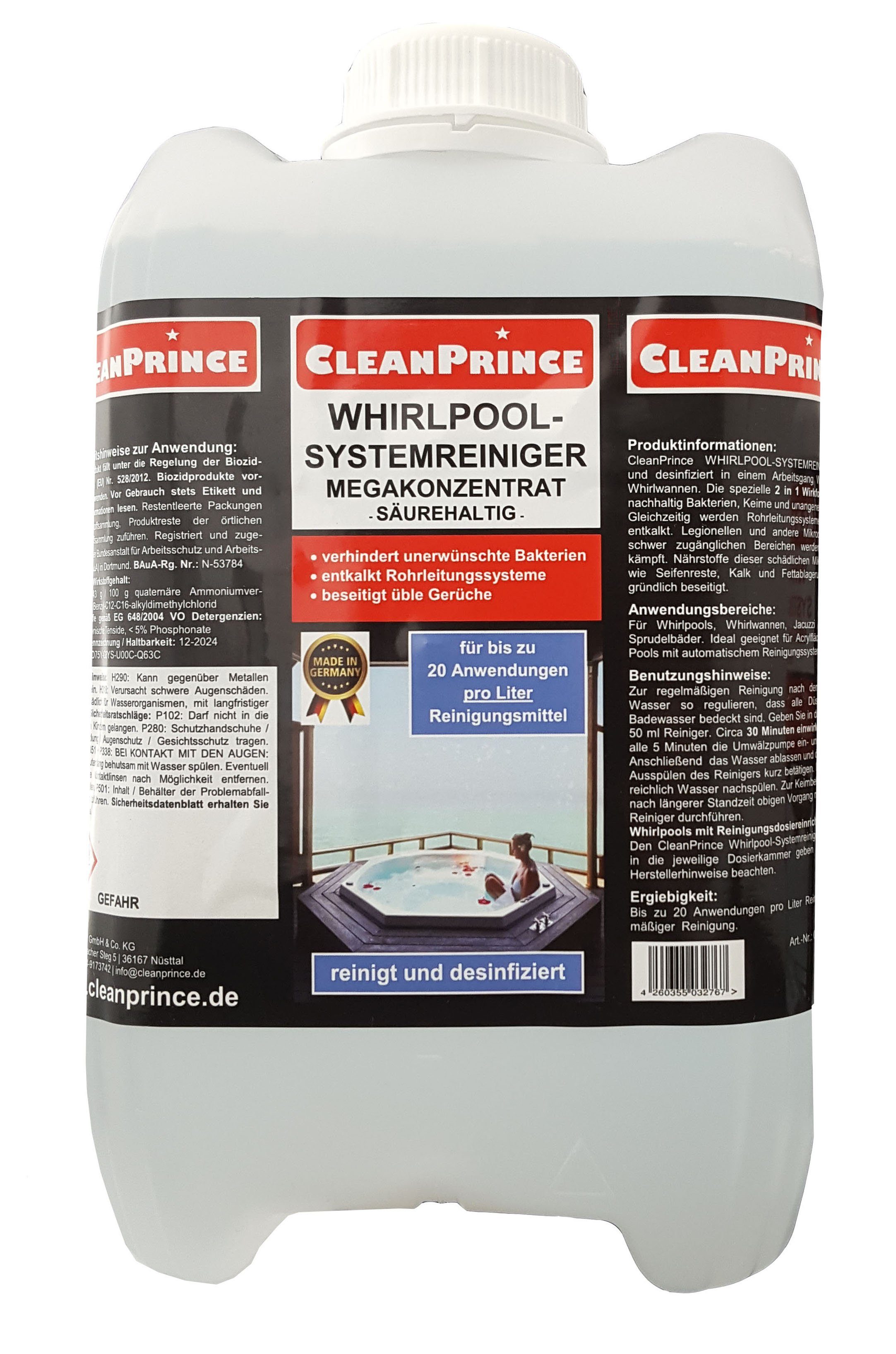 CleanPrince Whirlpool Systemreiniger Konzentrat 5 Liter für Whirlpool