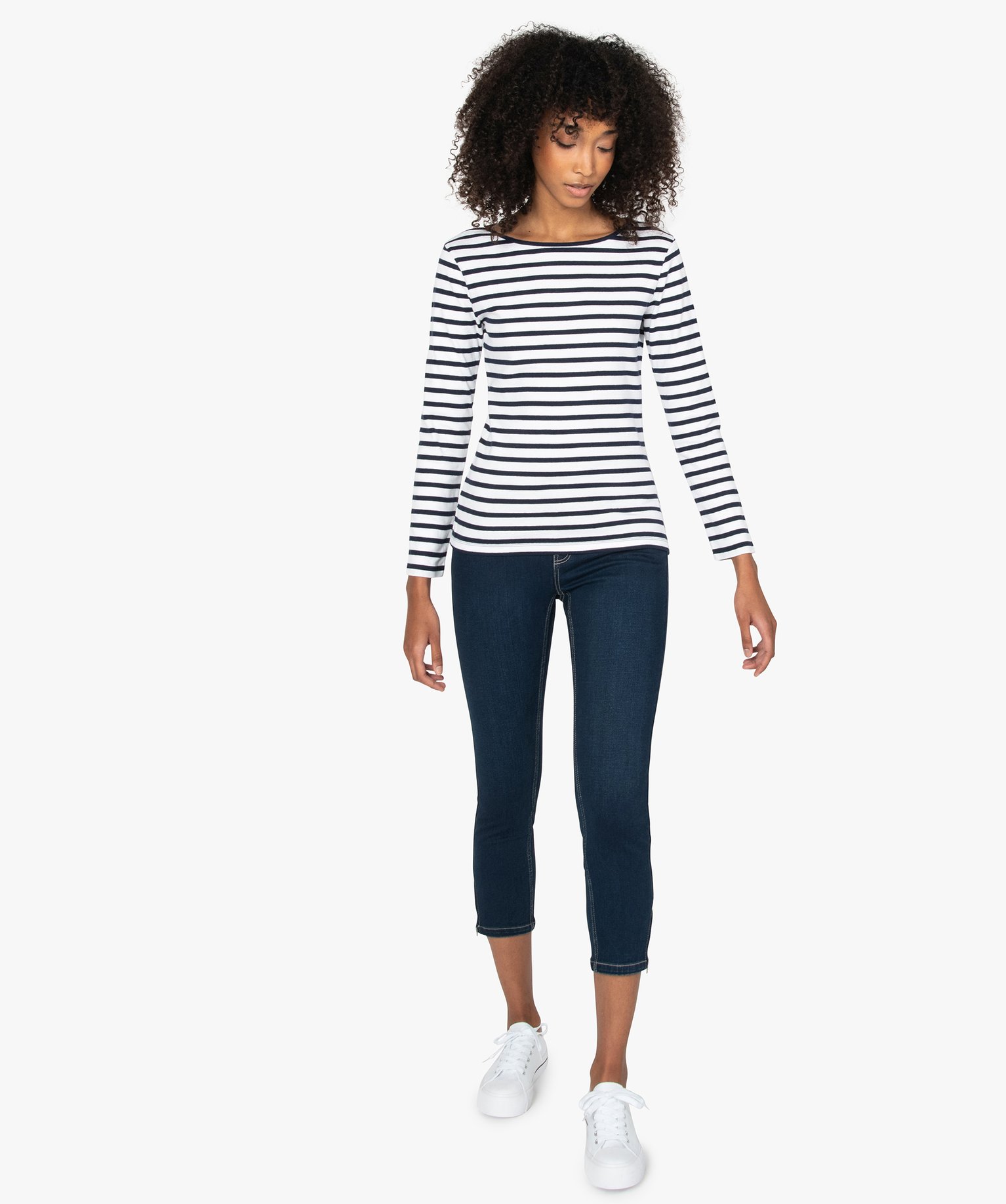 Jean femme coupe skinny longueur 7/8ème avec bas zippés brut | GEMO
