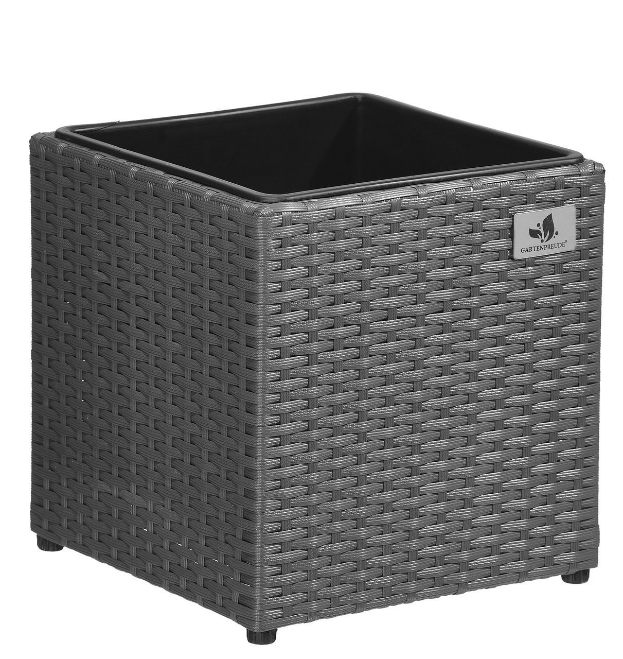Weles Pflanzkübel Polyrattan 28 x 28 x 28 cm, für Innen und Außen, Kunststoffeinsatz, grau