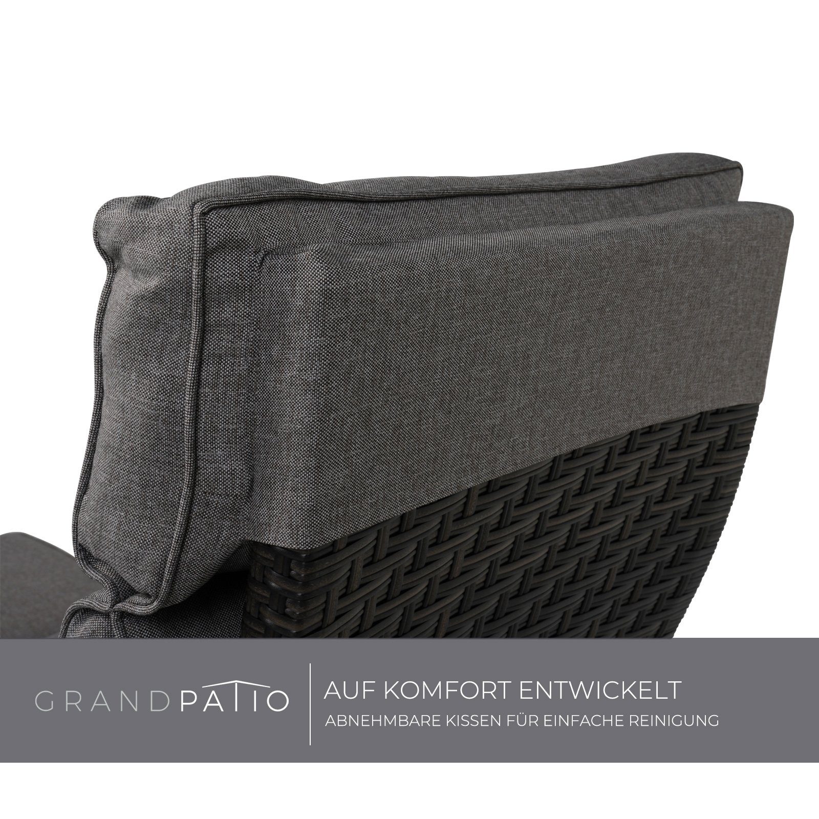 Grand patio Gartensessel Liegesessel mit Sitzkissen, Aluminiumgestell, verstellbare Rückenlehne, mit Klapptisch, mit 2 Knöpfen