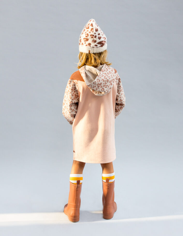Robe sweat rose à motif léopard fille