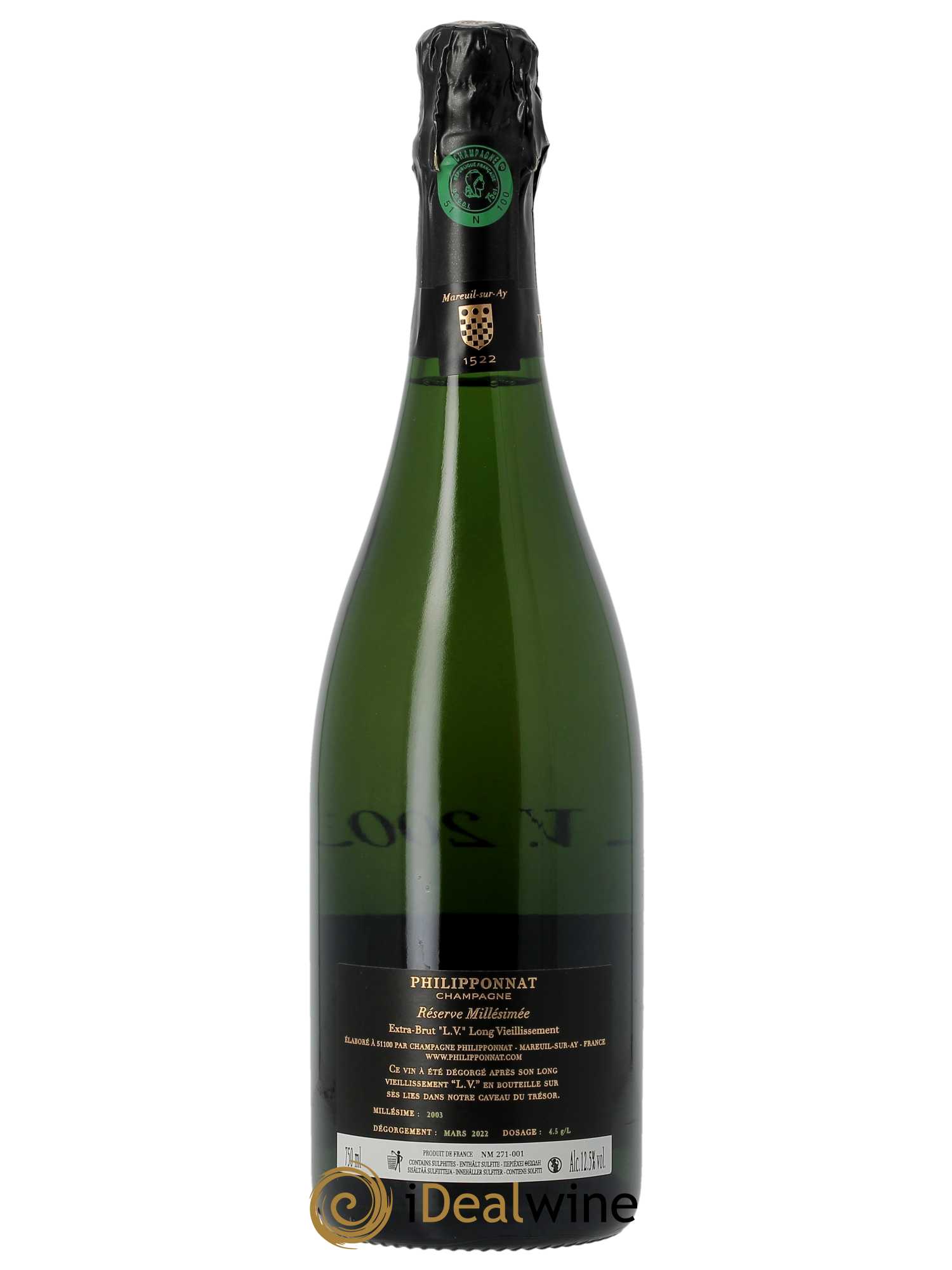Réservé millésimée LV Philipponnat  2003 - Lot de 1 Bouteille