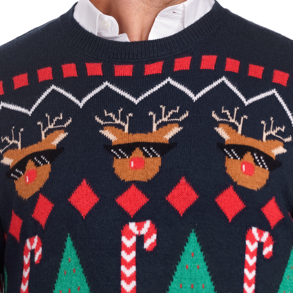 Herren Weihnachtspullover mit Allover-Motiven dunkelblau / rot / grün