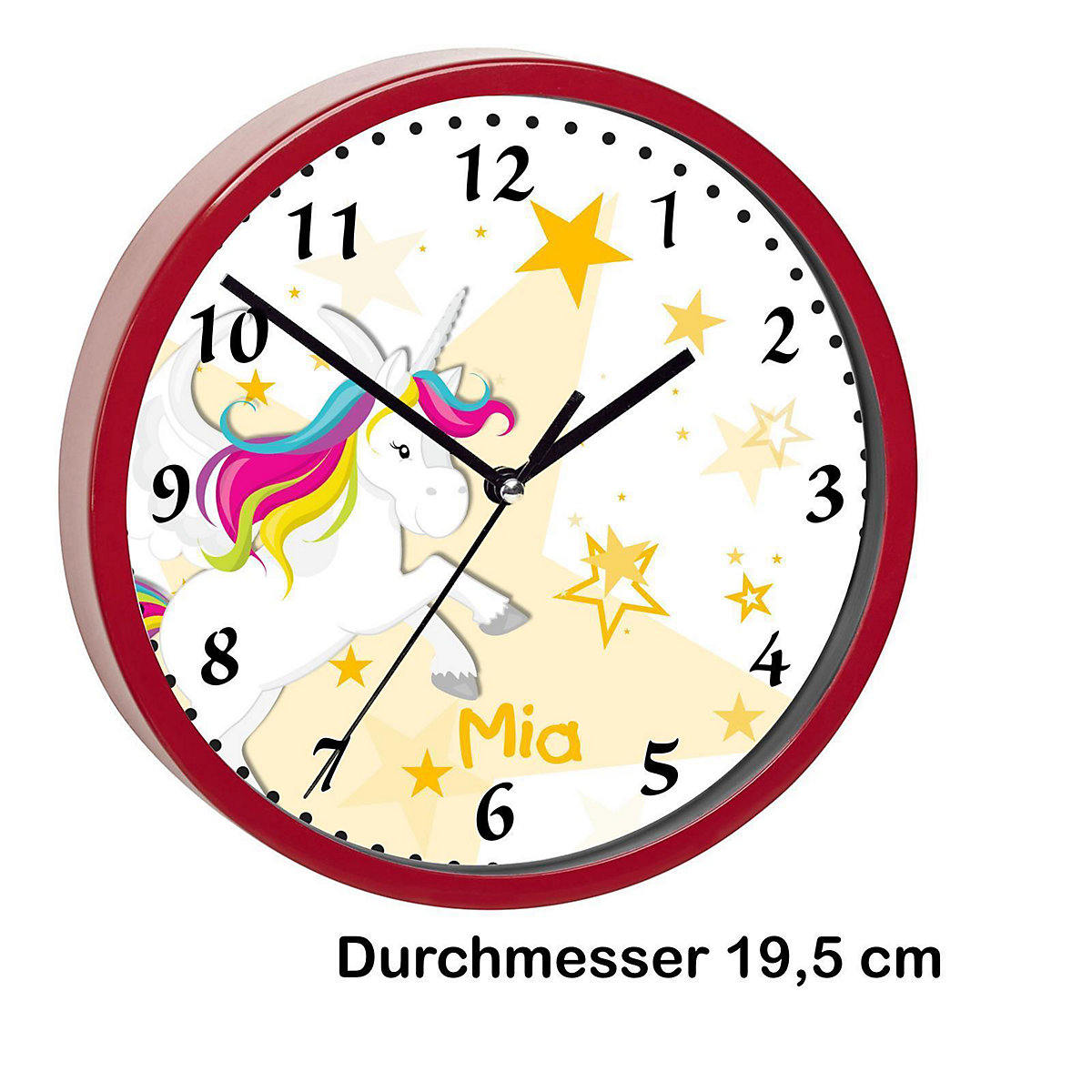 Kinder Wanduhr personalisiert mit Name Pegasus Sterne Gelb