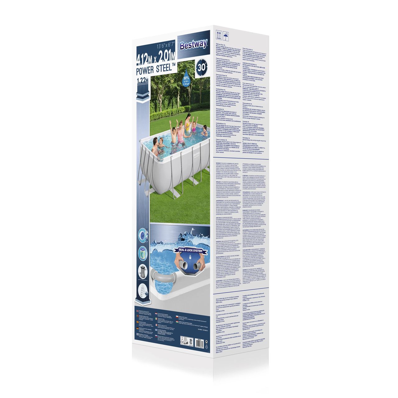 Bestway Power Steel™ Frame Pool-Set mit Filterpumpe 412 x 201 x 122 cm , lichtgrau, eckig