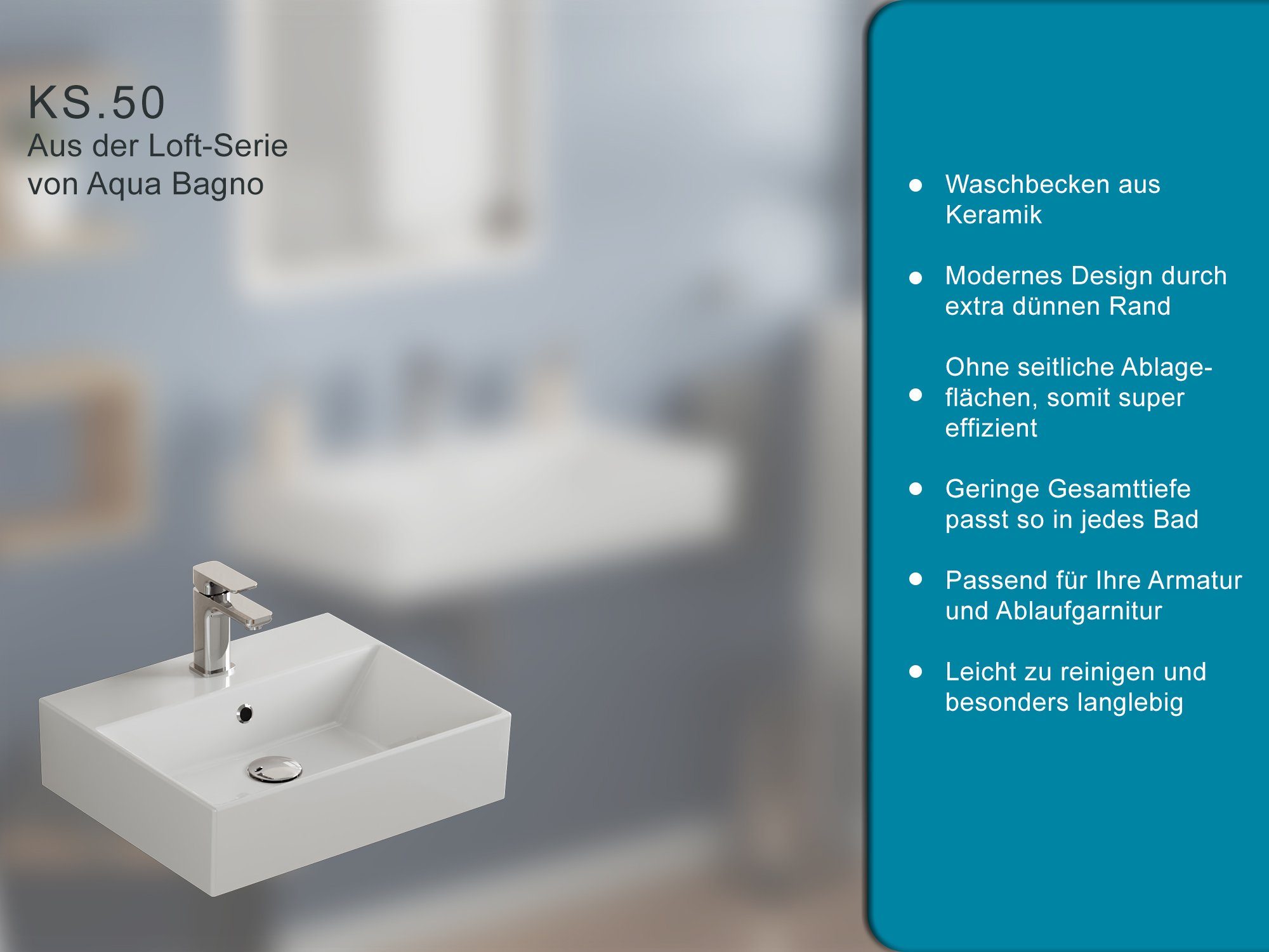 Aqua Bagno Aufsatzwaschbecken Aqua Bagno, Design Hängewaschbecken Waschbecken (Packung), Waschbecken mit extra dünnem Rand, ohne seitliche Ablagefläche.