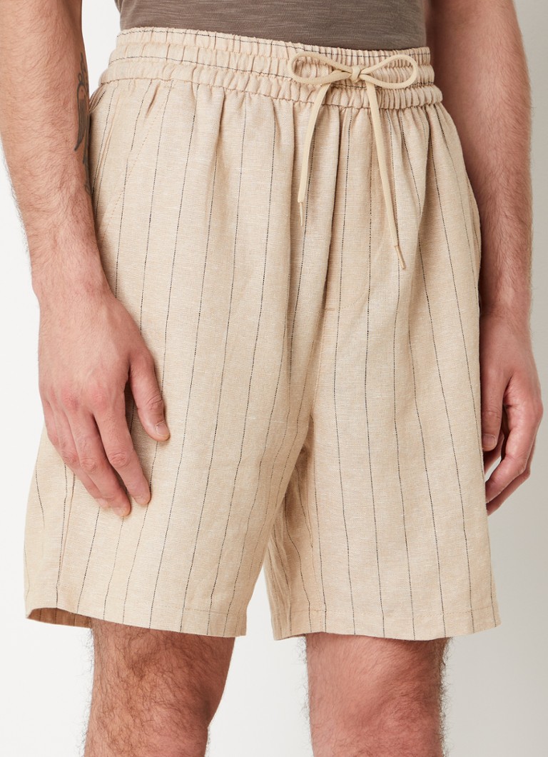 Les Deux Otto - pantaloni scurți drepți din amestec de in, cu buzunare laterale