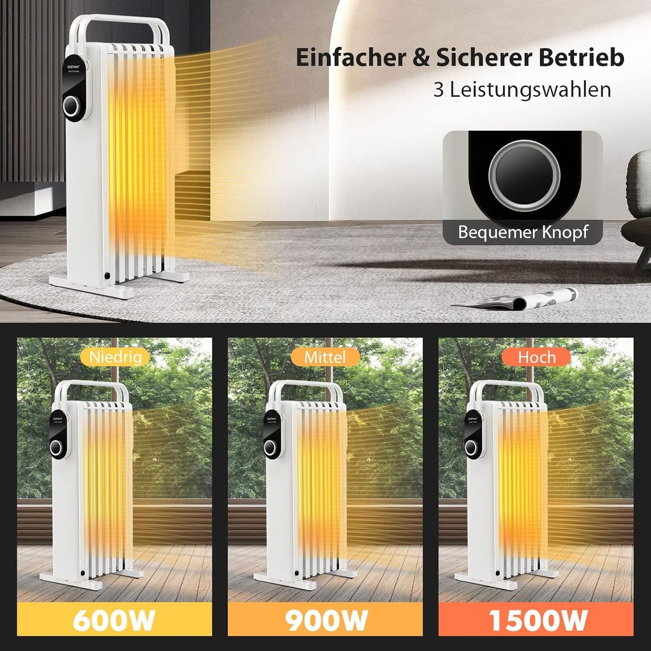 Costway 1500W Ölradiator 7 Rippen Heizkörper 5-35