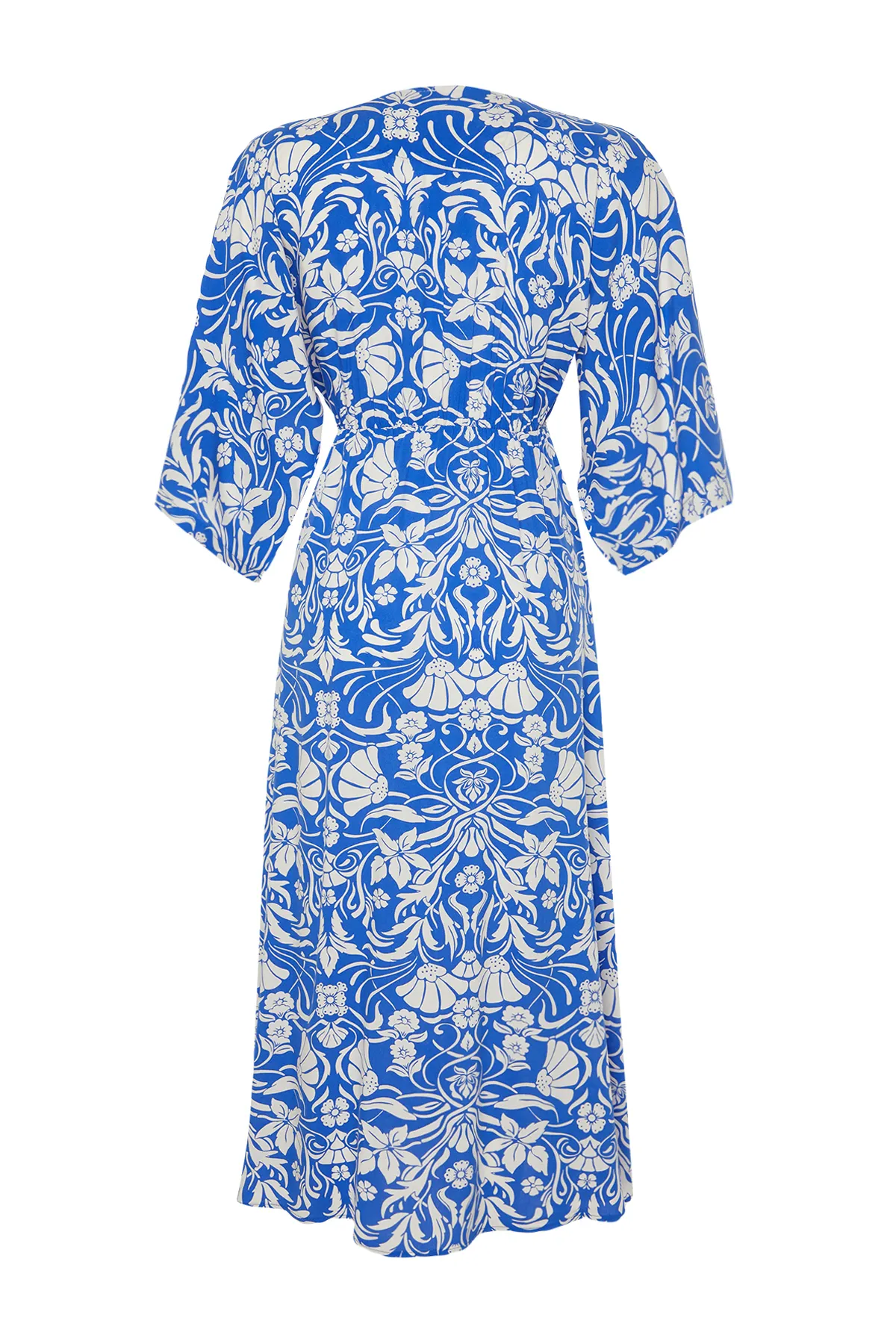 Trendyol Collection  Saks Blumendruck A-Linie Zweireihiges Kragen Midi Gewebtes Kleid TWOSS24EL00913