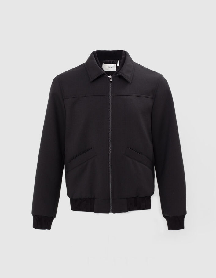 Blouson noir forme bomber à double col Homme