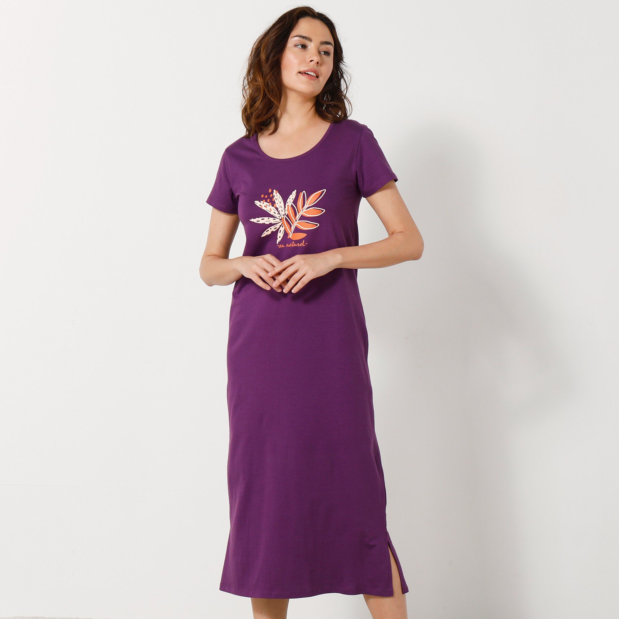 Chemise de nuit longue manches courtes motif «au naturel »