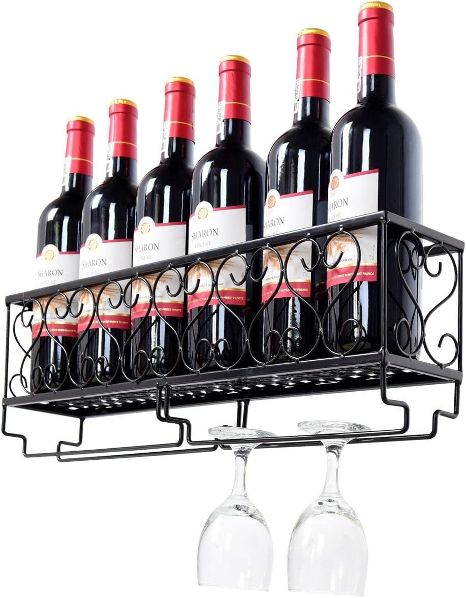 COSTWAY Weinregal, Wand, Metall, für Flaschen&Gläser, Wandregal 50x10x17cm