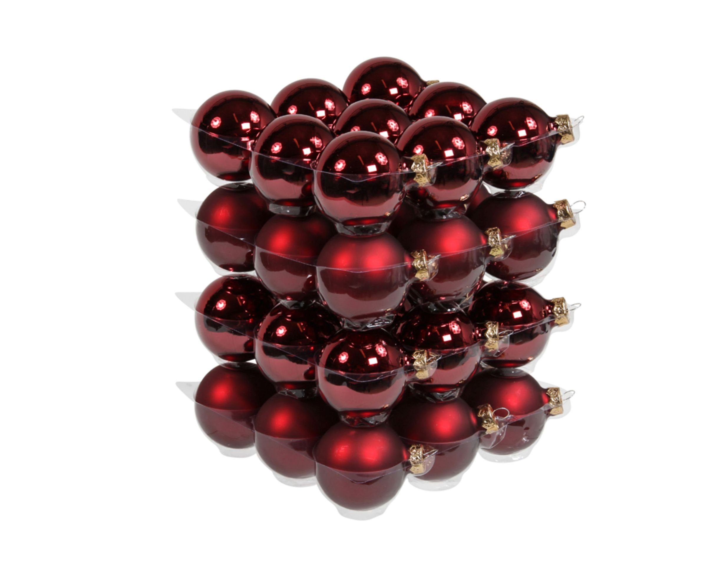 Dahlia Studios Christbaumschmuck 36x GLAS CHRISTBAUMKUGELN 6cm ROT GLANZ + MATT WEIHNACHTSKUGELN DOSE