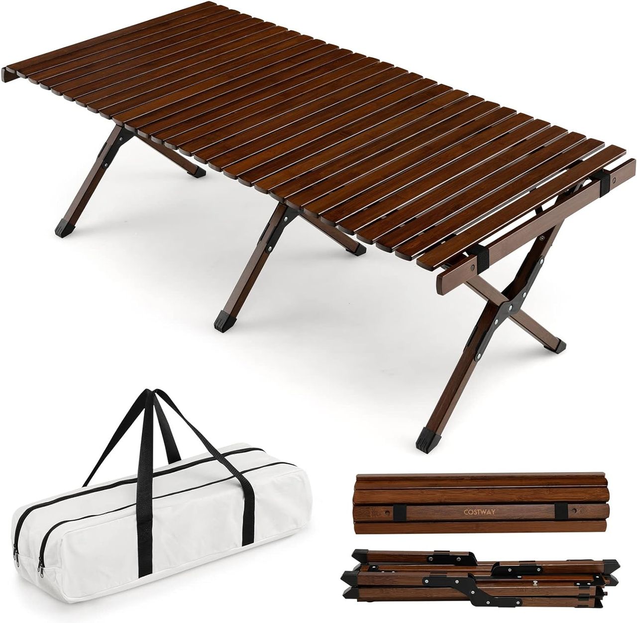 Costway Aufrollbarer Campingtisch aus Bambus