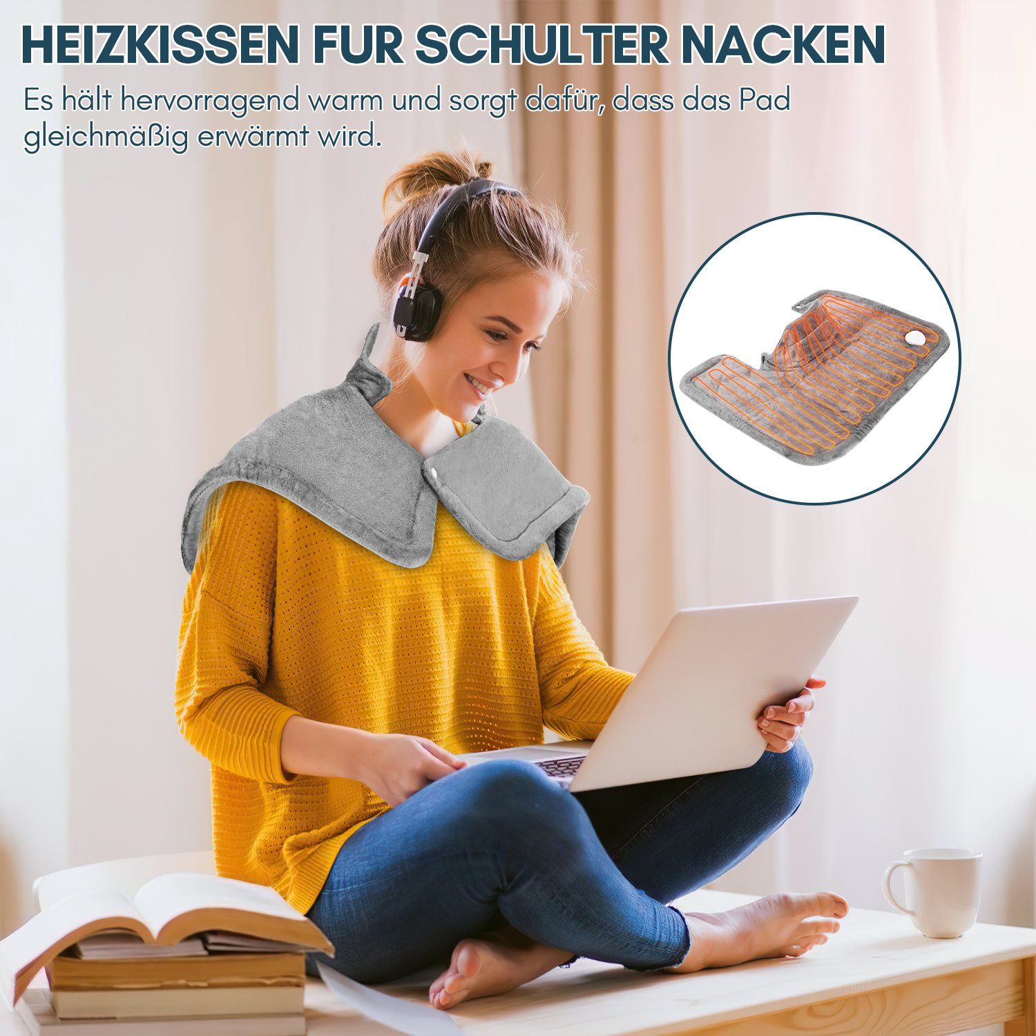 Gimisgu Heizkissen Elektrisch Wärmekissen Nacken Rücken Schulter Heizdecke Silbergrau