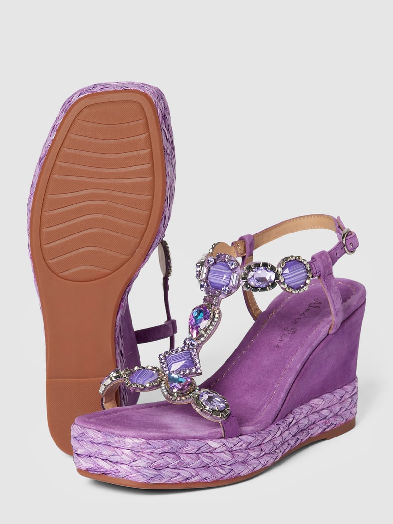 Wedges aus Leder mit Ziersteinbesatz in hellrosa