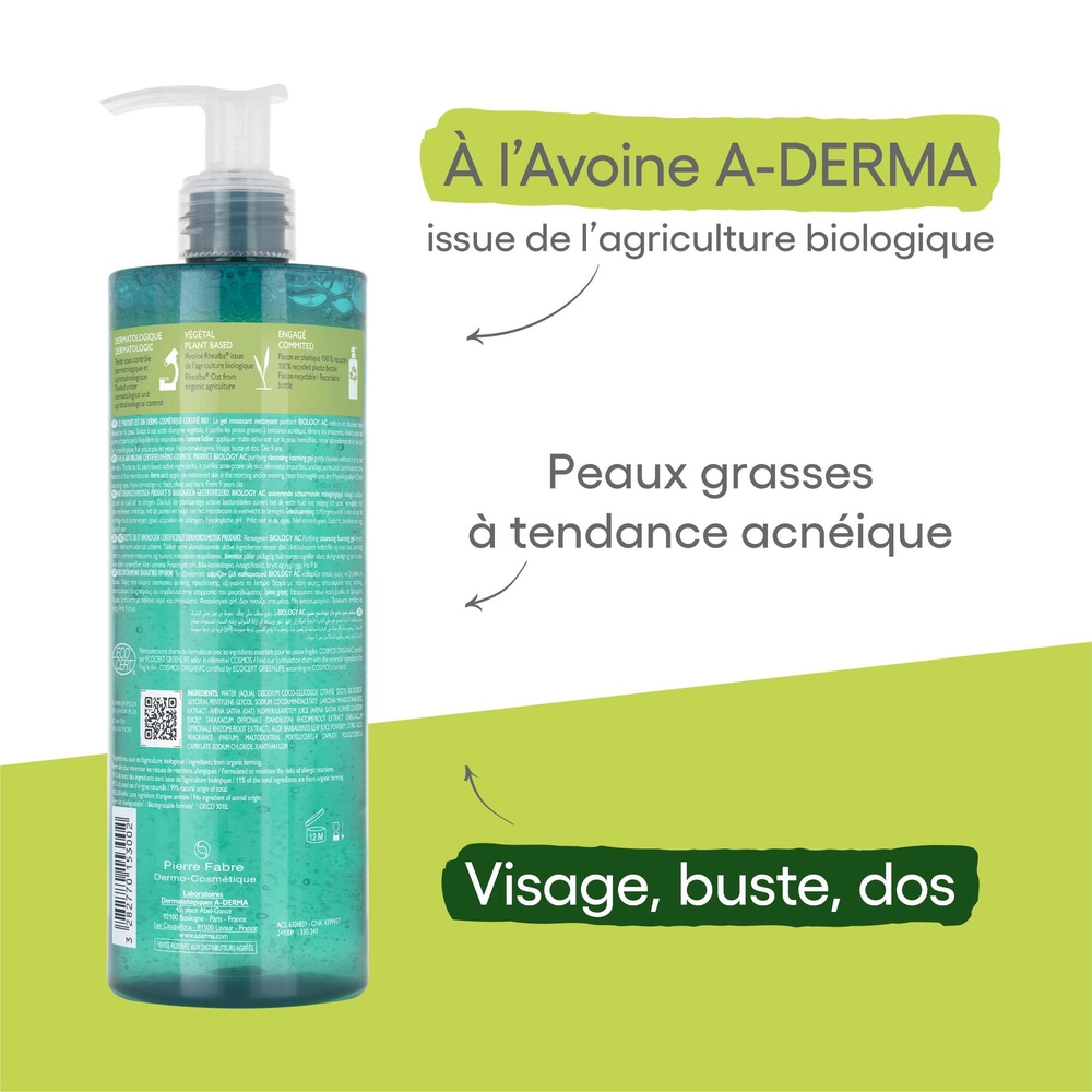A-Derma Biology AC Gel moussant purifiant bio Po mpe 400 ml Gel moussant