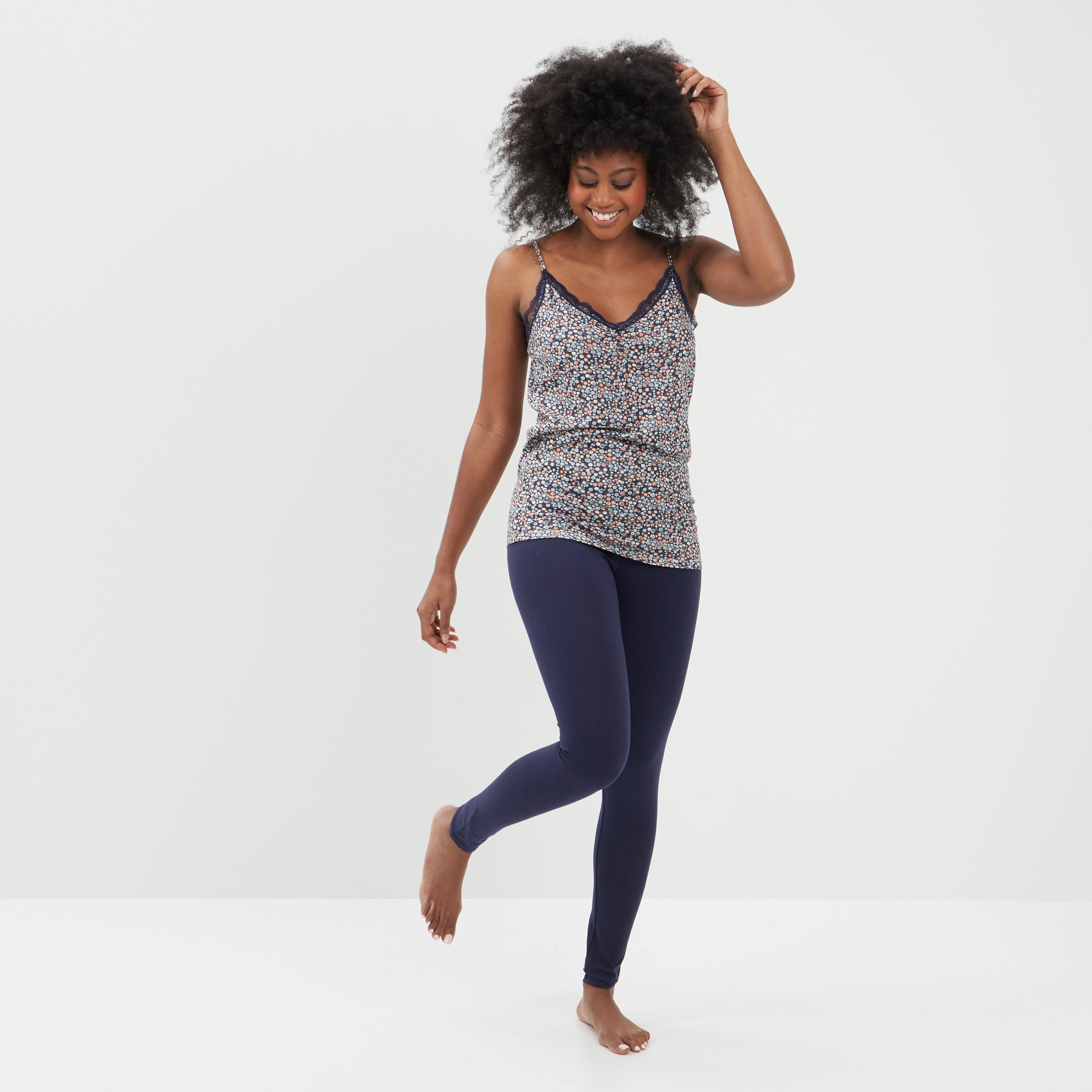 Legging long taille haute bleu marine femme | La Halle