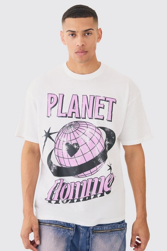 Oversize T-Shirt mit Planet Homme Print
