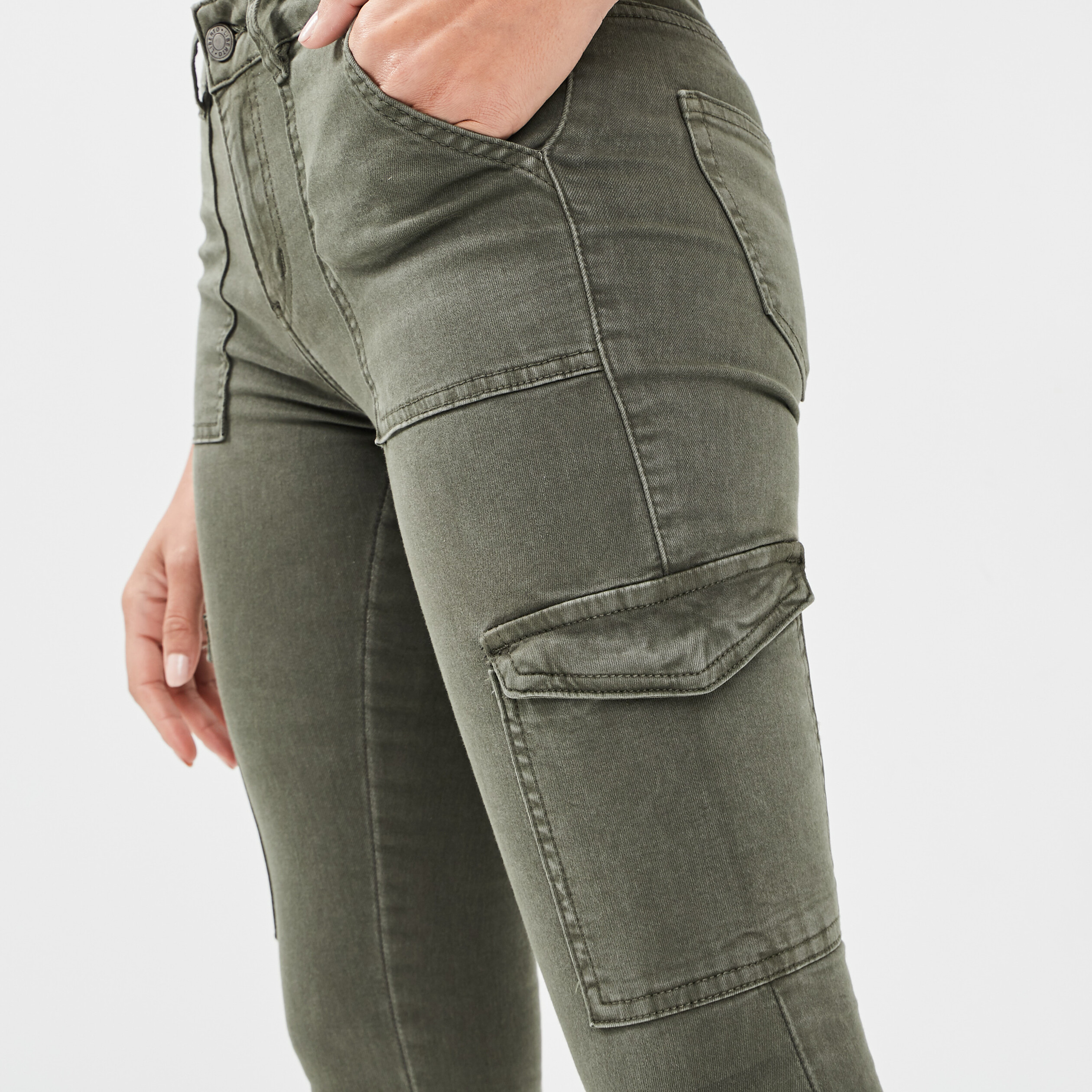 Pantalon cargo skinny vert kaki femme | La Halle