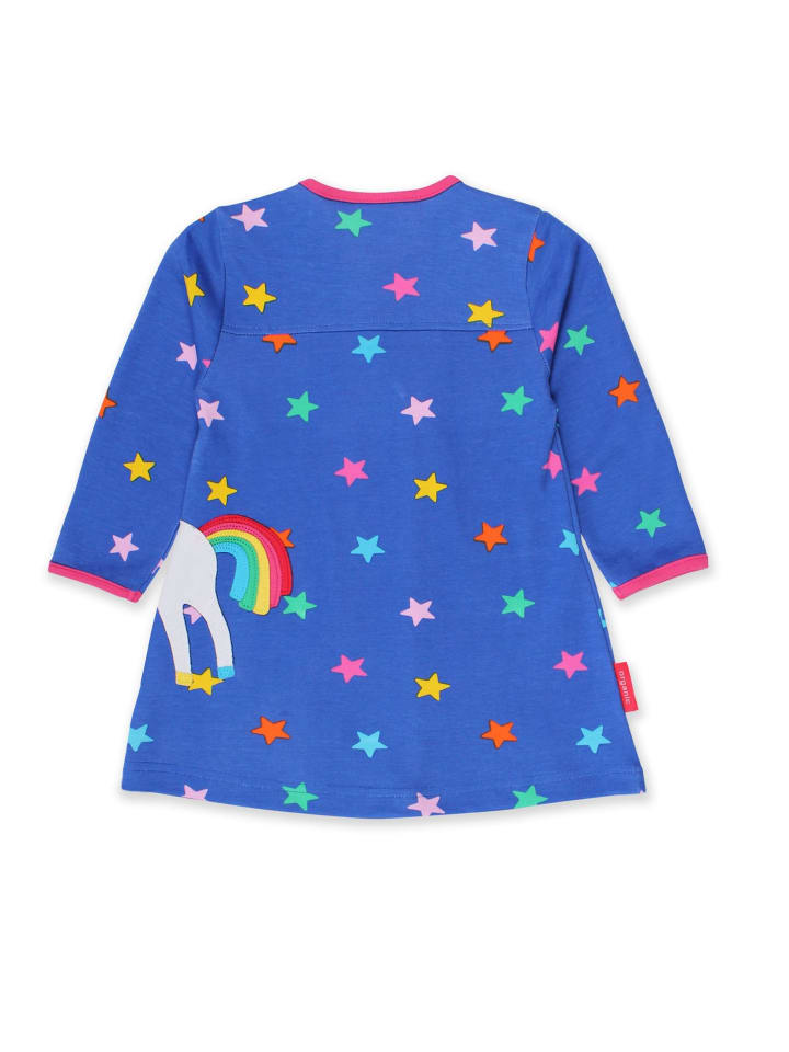 Toby Tiger Kleid mit Einhorn und Regenbogen Applikation in blau günstig kaufen