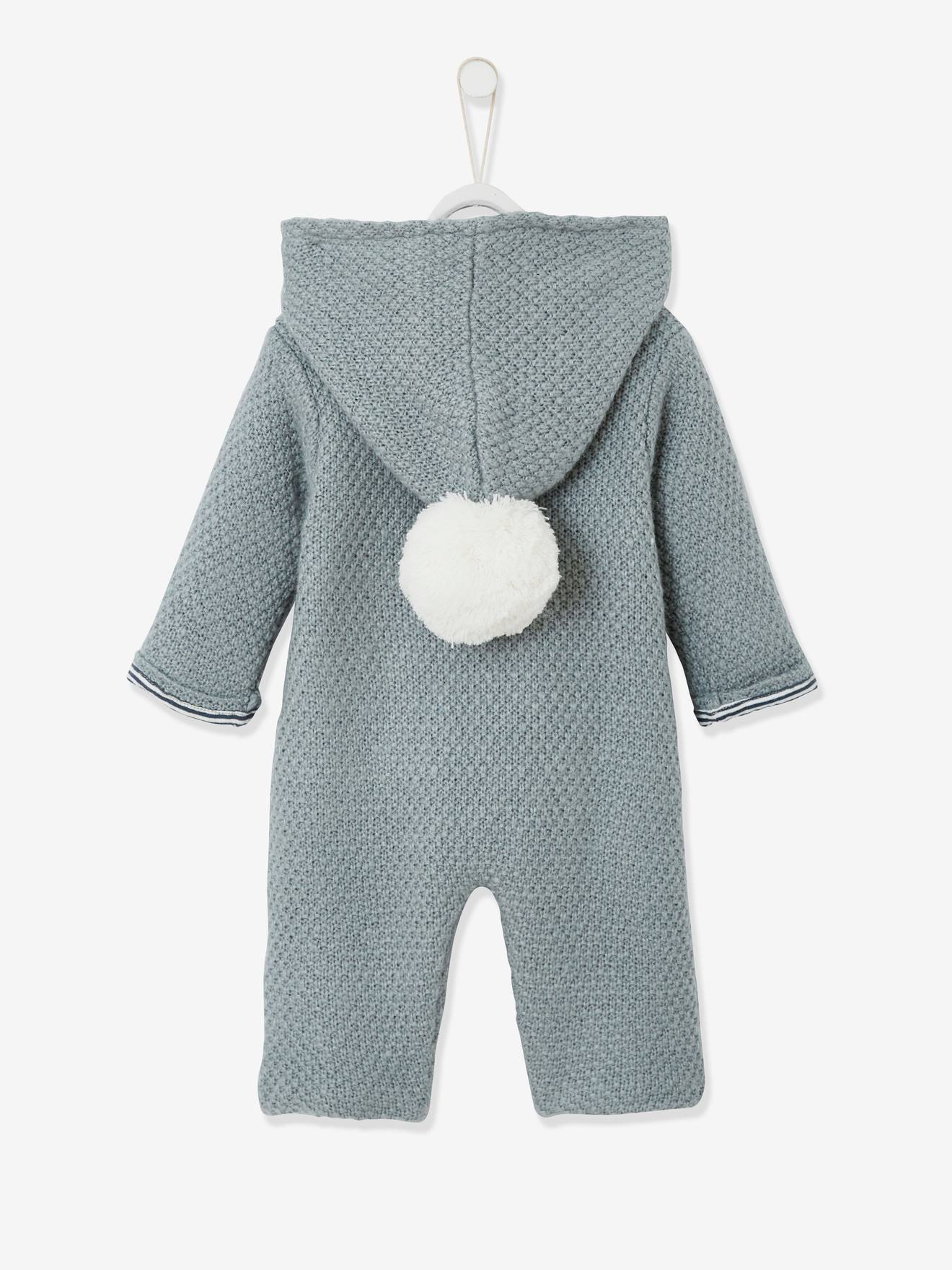 Combinaison en tricot bébé naissance doublée ivoire rayé