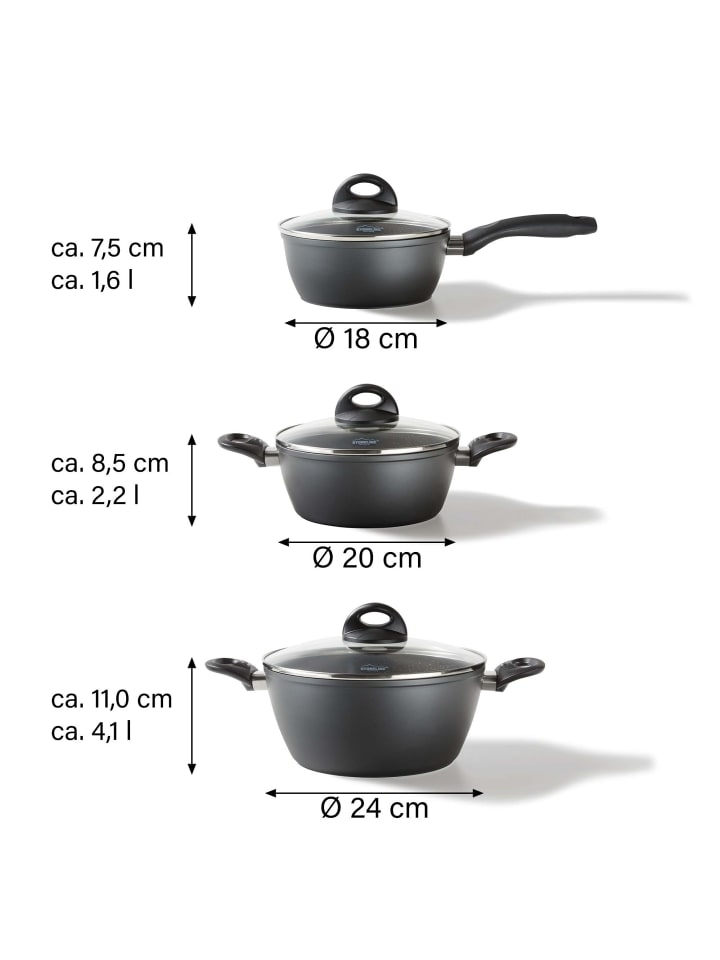 Stoneline Keramik Kochgeschirr-Set 6-teilig 18/20/24 | mit Deckeln in Anthrazit günstig kaufen onesize