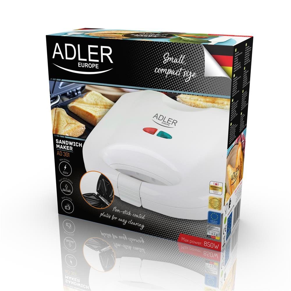Adler Sandwichmaker AD 301, 750 Watt, Sandwich-Toaster, weiß