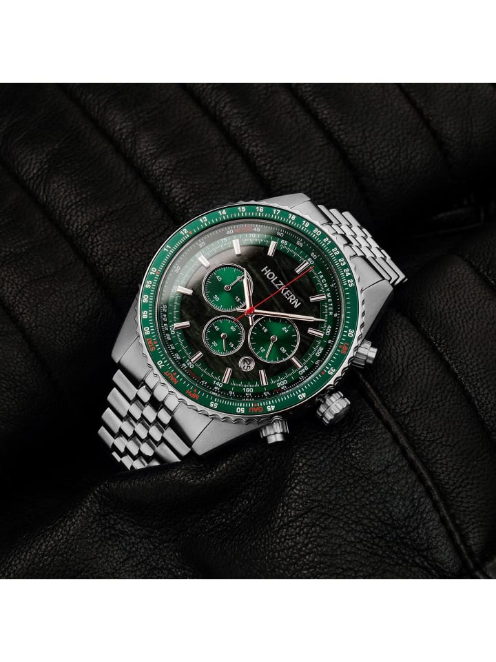 Holzkern Herrenuhr Chronograph Openhorizon Marmor Grün/Silberfarben günstig kaufen onesize