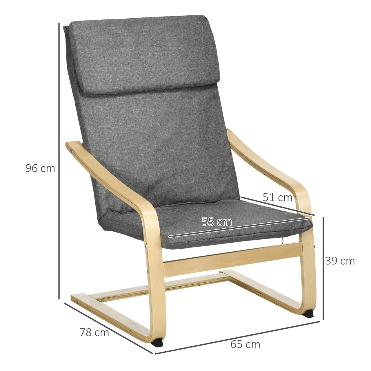 HOMCOM Relaxsessel Ruhesessel mit Armlehne Leinenbezug Holzgestell Grau