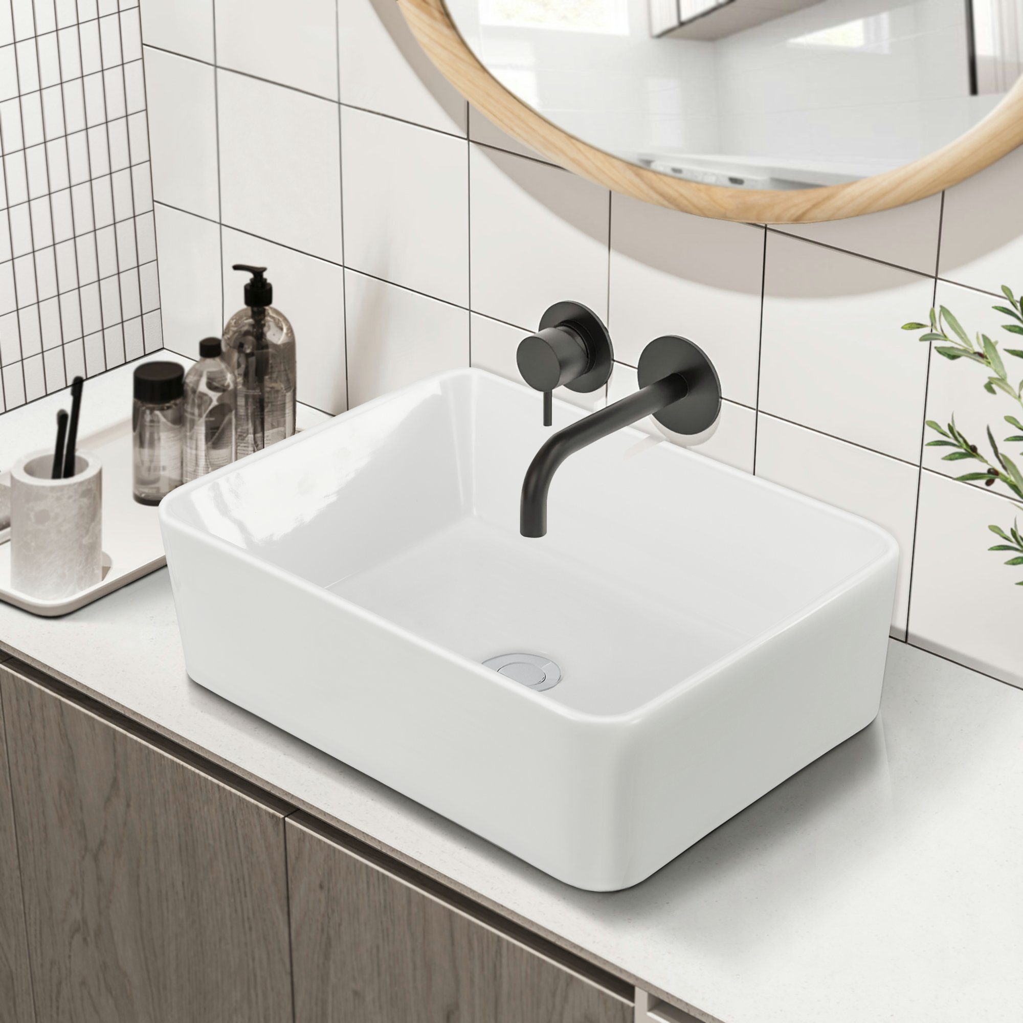 neu.haus Aufsatzwaschbecken, Svendborg Waschbecken Eckig Breite 40 cm Weiß