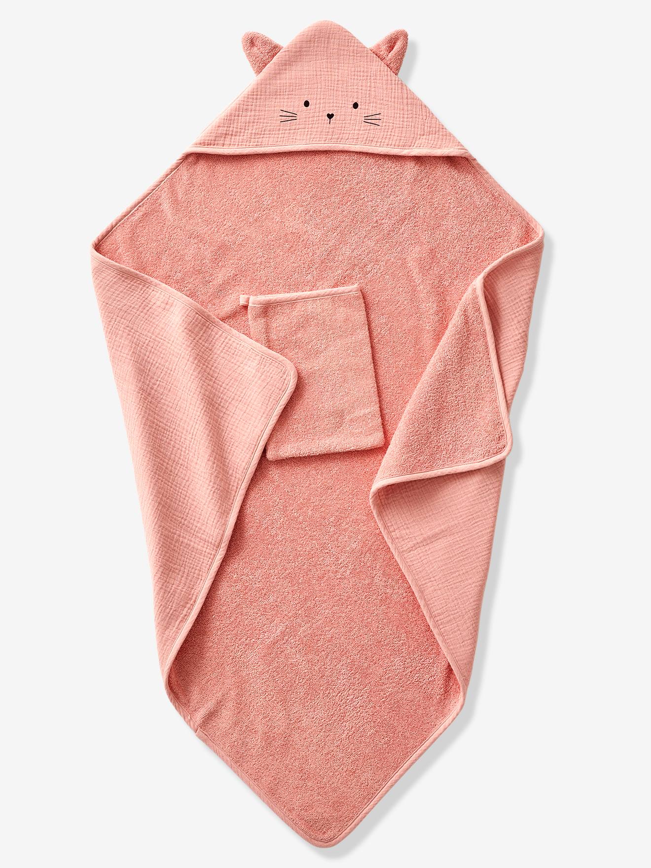 Cape de bain + gant en gaze de coton bio*, bleu