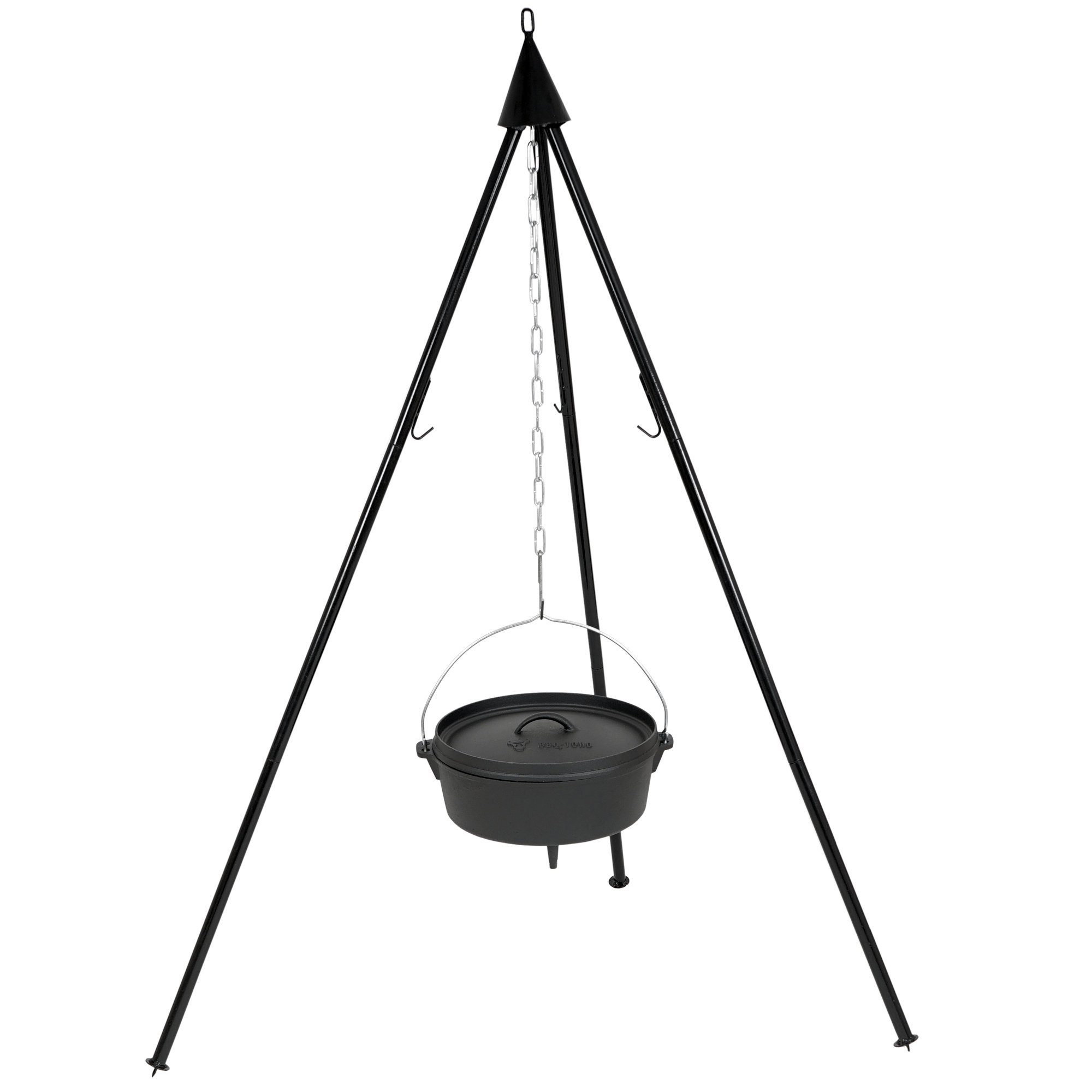 BBQ-Toro Holzkohlegrill Dutch Oven Kit in Holzkiste, 6-tlg. Gusseisen Kochset, Grillzubehör