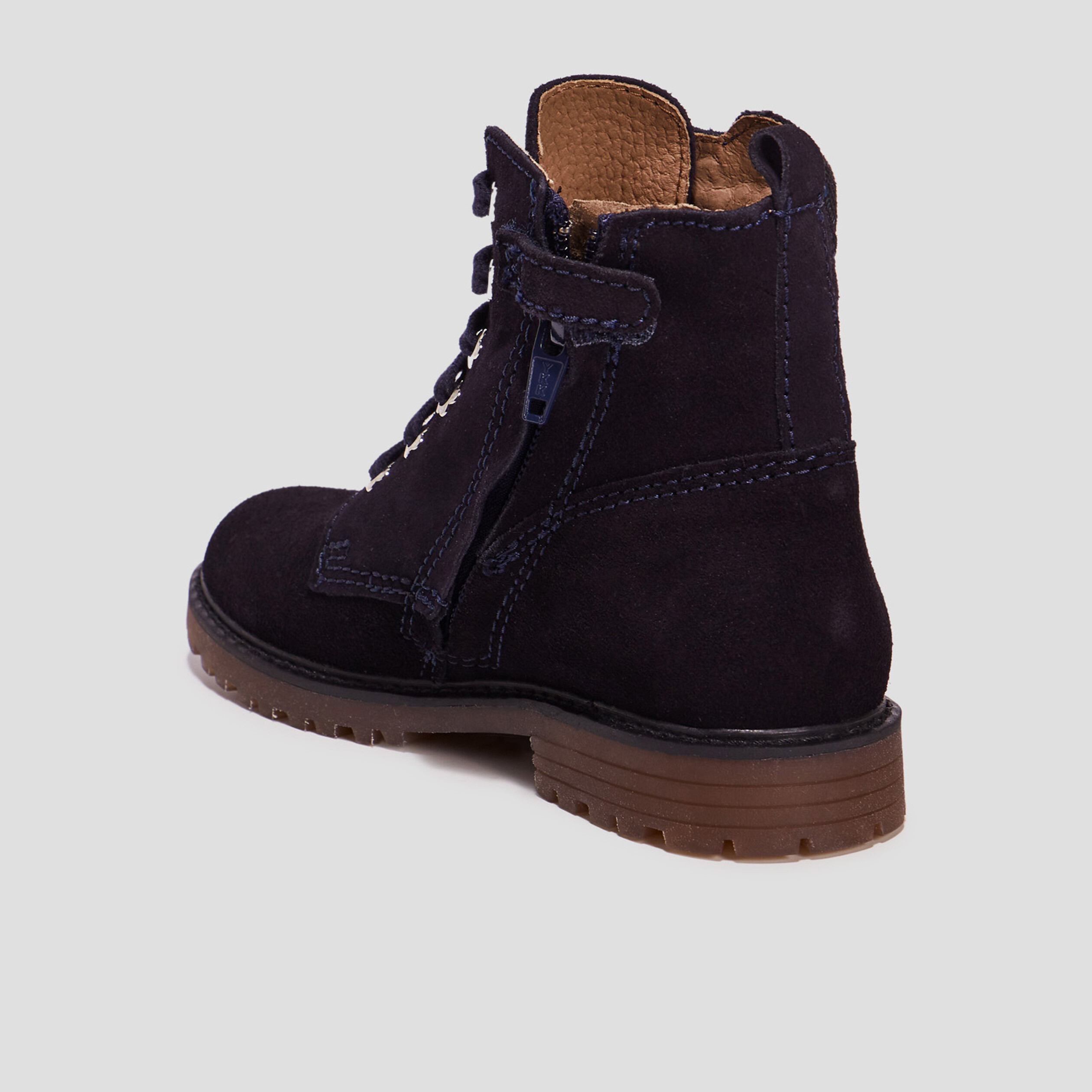 Bottines à lacets en cuir bleu marine fille | La Halle
