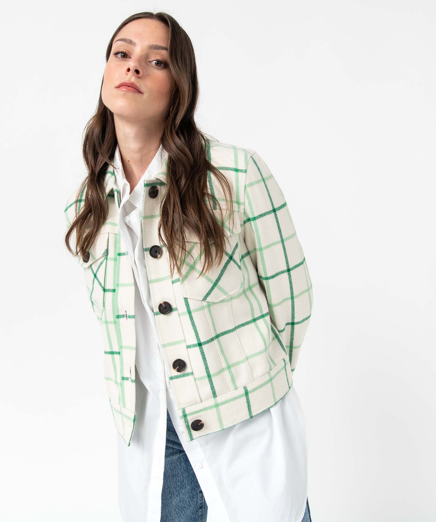 Blouson femme à carreaux avec larges poches poitrine carreaux | GEMO