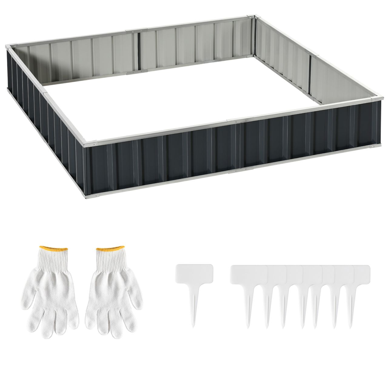 Outsunny Hochbeet DIY Gartenbeet mit T-Form-Pflanzenschilder Handschuhe Stahl