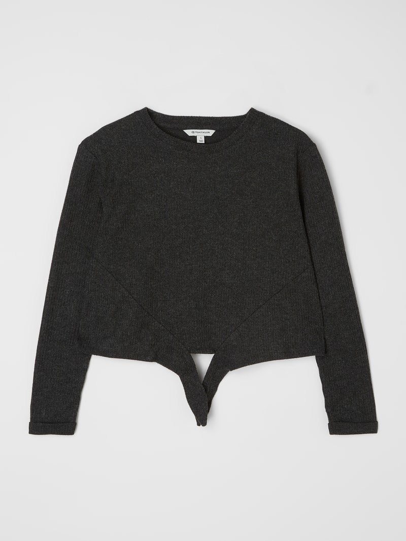 Cropped Longsleeve mit Rippenstruktur in anthrazit