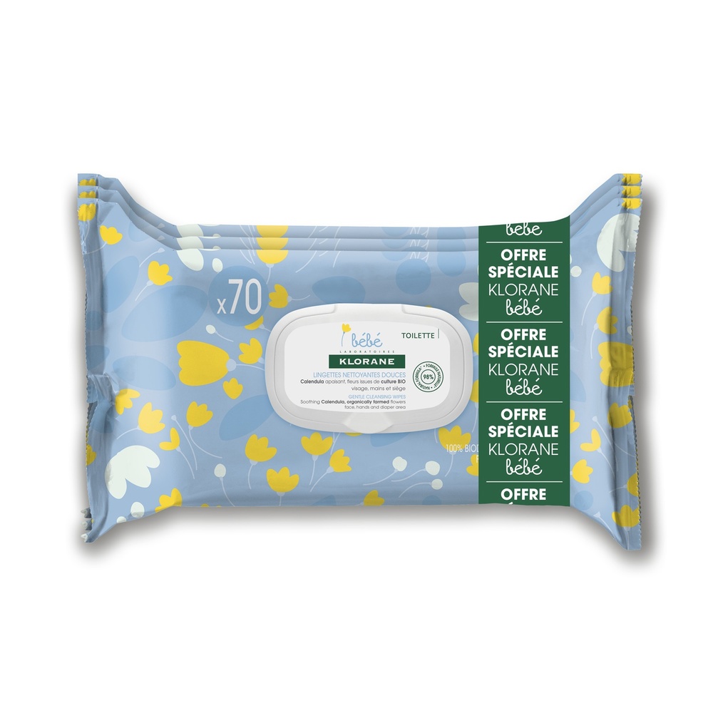 Klorane Bébé lingettes nettoyantes douces Trio 3  x 70 unités Lingettes nettoyantes