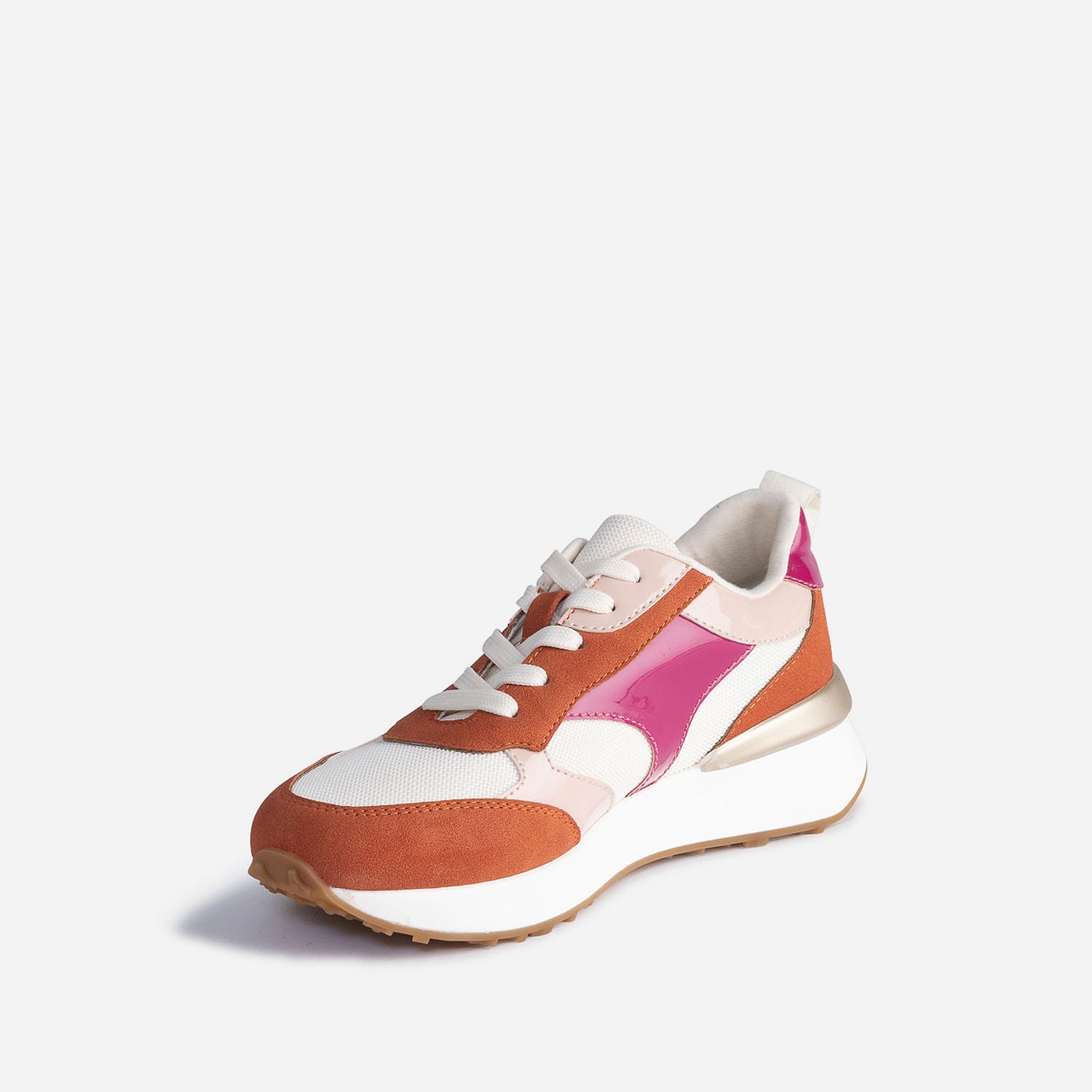 Tennis TEXTO beige et terracotta à détails vernis roses