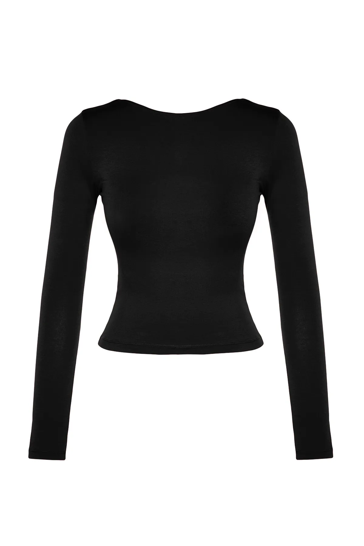 Trendyol Collection  Schwarze, dehnbare, rückenfreie, taillierte Bluse aus Baumwolle TWOAW24BZ00160