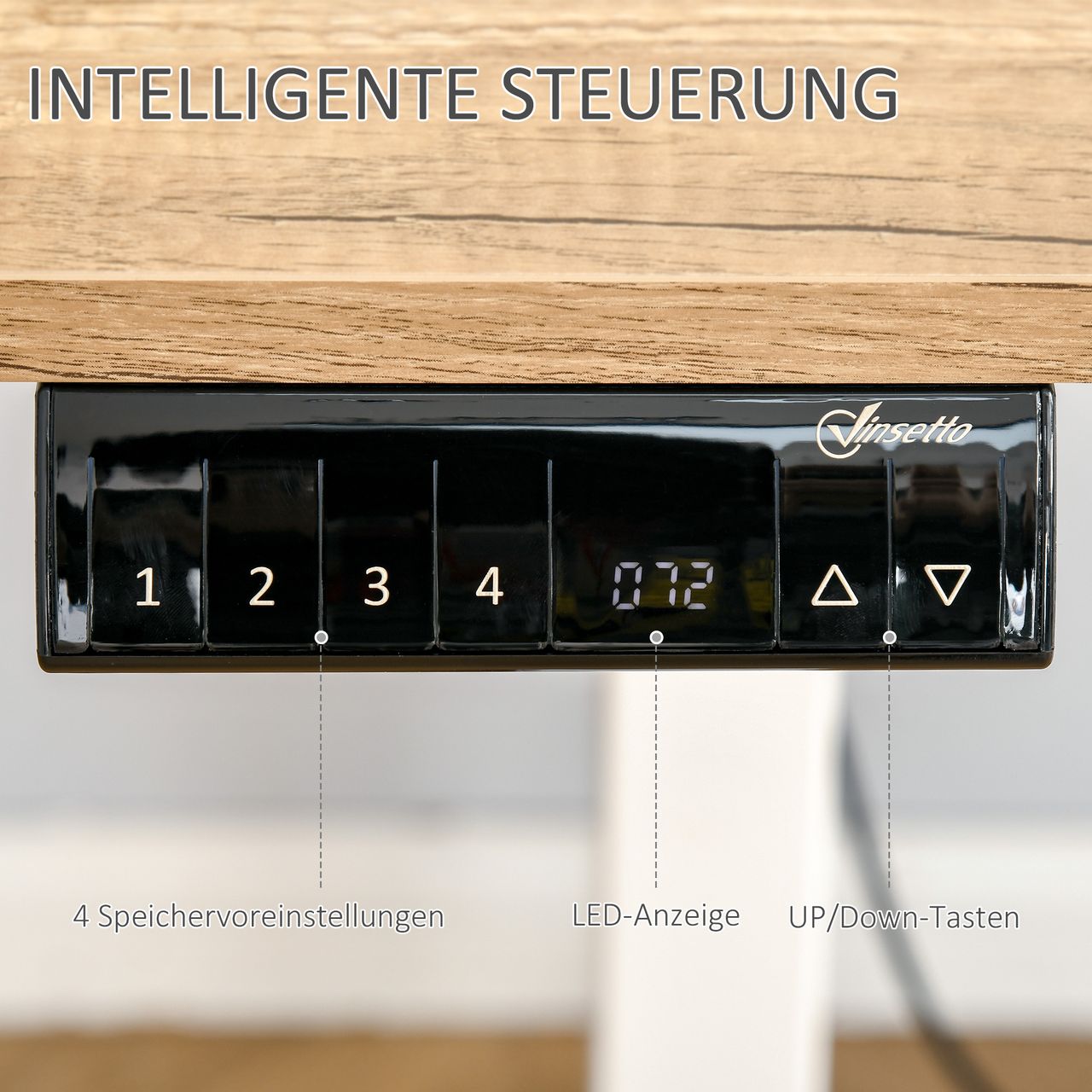 Vinsetto Elektrischer Schreibtisch Computertisch höhenverstellbar Stehschreibtisch Bürotisch Natur Weiß 140 x 70 x 72-116 cm
