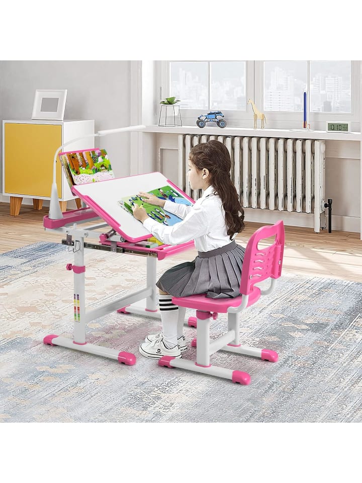 COSTWAY Kinderschreibtisch Set mit Licht ab 4 Jahren in Rosa günstig kaufen onesize