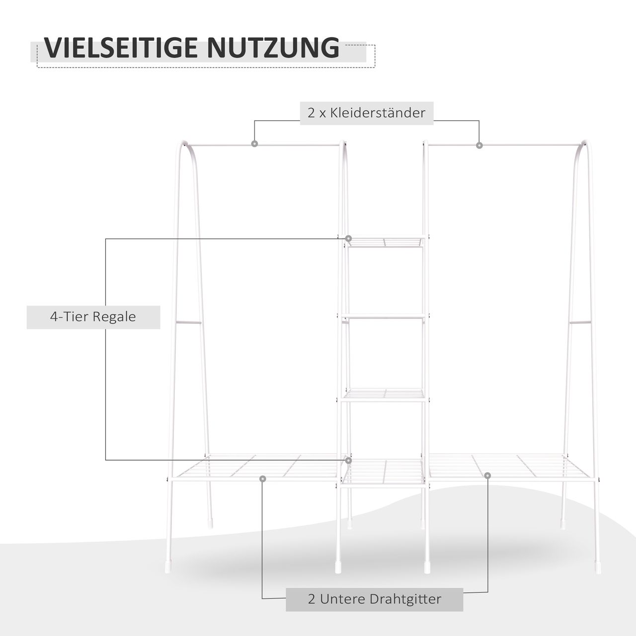 HOMCOM Kleiderständer mit Schuhablage Freistehender Kleiderstange Garderobenständer Stahl Weiß 176 x 47 x 177 cm